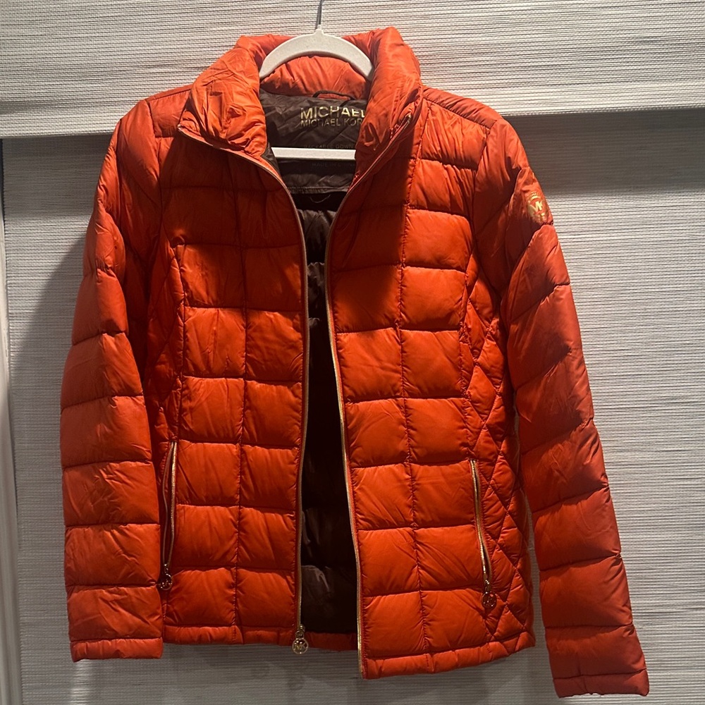 MICHAEL Michael Kors Bright Orange Quilted Puffer Jacket